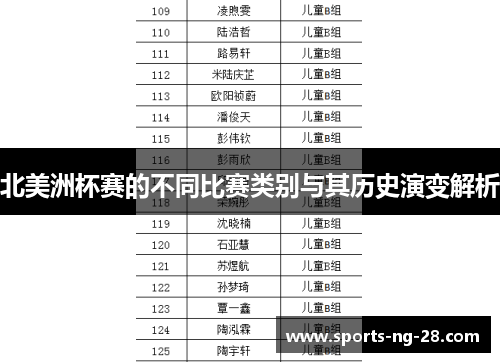 北美洲杯赛的不同比赛类别与其历史演变解析